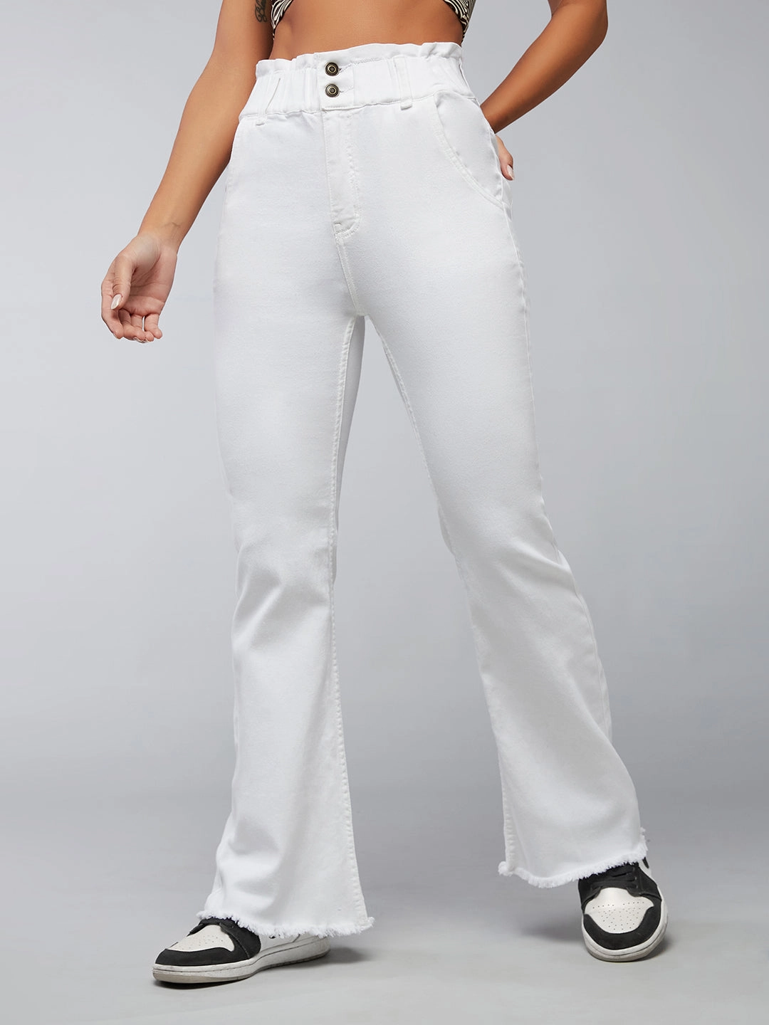 Crisp Look All Style Fit CHASEstretch? White Flared High-Rise Ankle length Denim Jeans