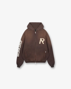 Okapi like Masking Tape Initial Zip Hoodie - Cedar