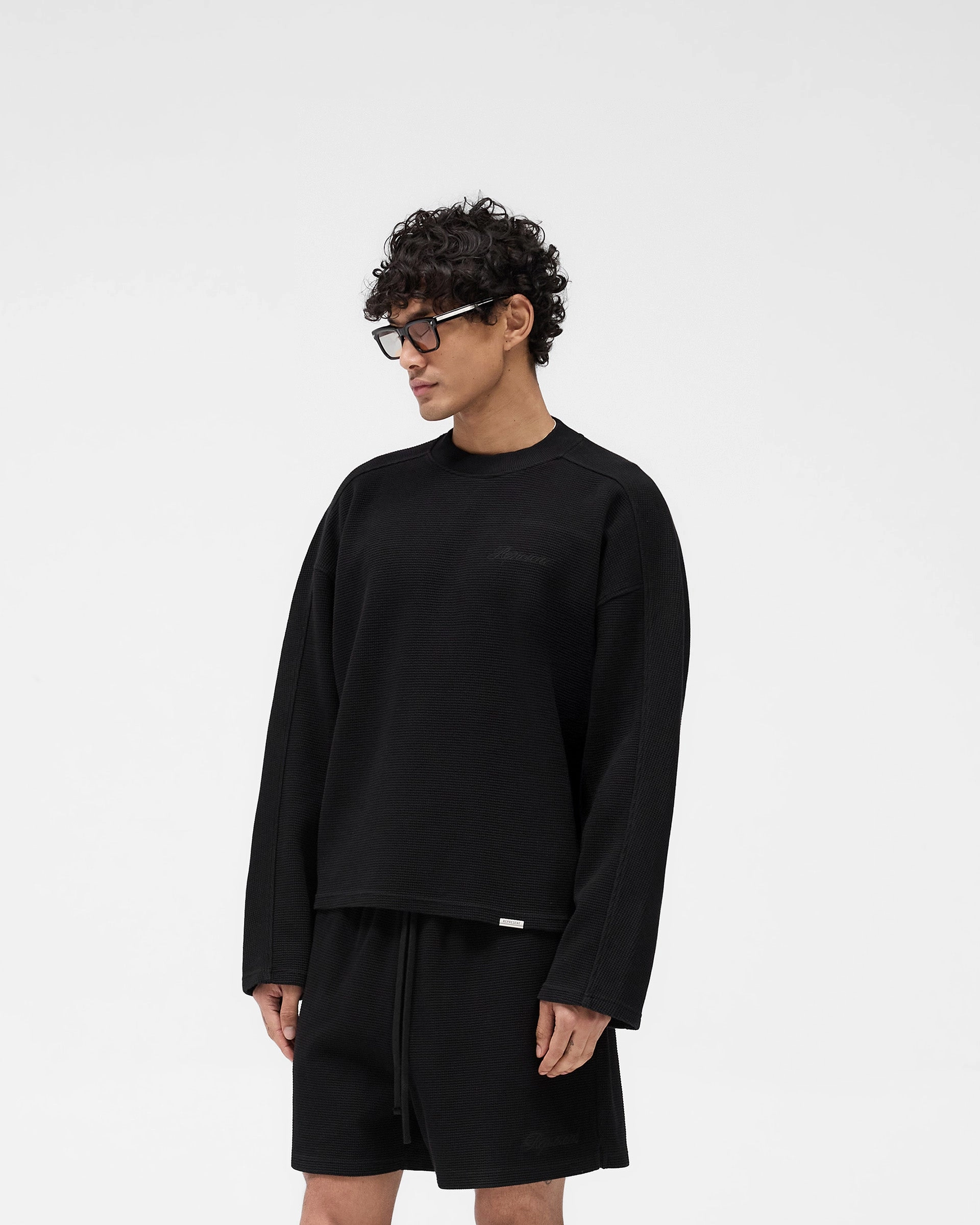 Waffle Long Sleeve T-Shirt - Black Everyday Look