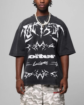 Loiter Metal Stacked Vintage T-Shirt Vintage Black VersatileNeckline Buttery Soft Handfeel