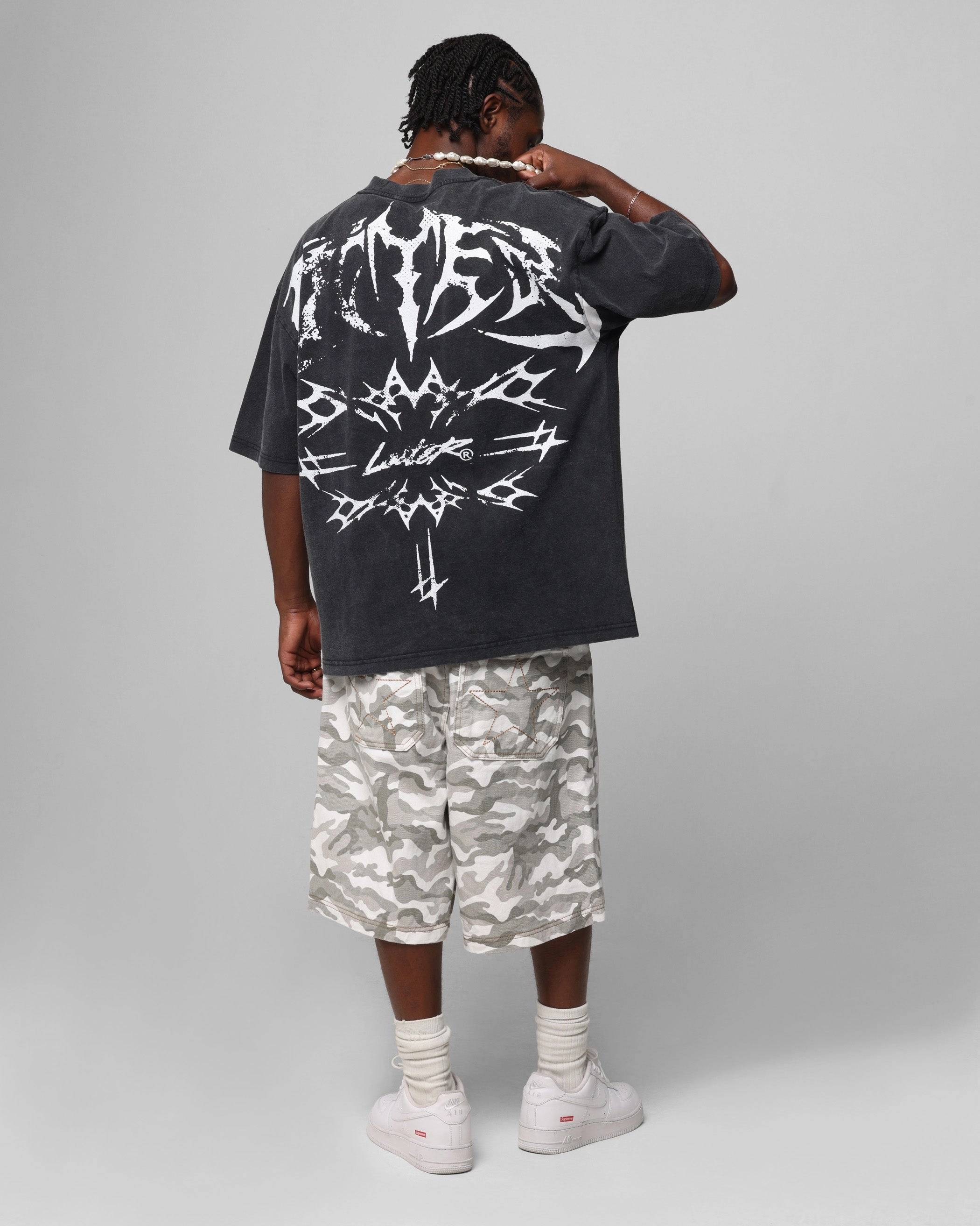 Loiter Metal Stacked Vintage T-Shirt Vintage Black Comfortable Collar