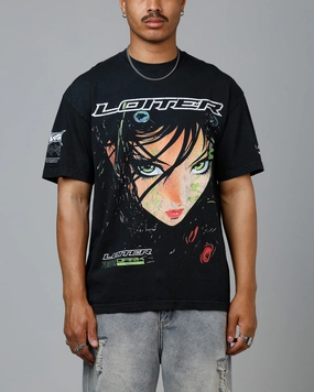 EcoFriendly Manufacturing Loiter Project Dark Vintage T-Shirt Black Acidwash