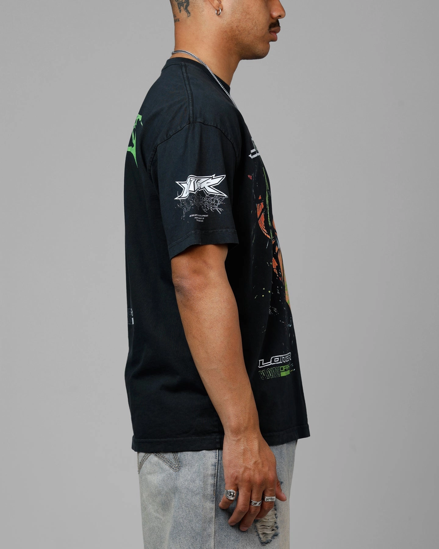 Loiter Project Dark Vintage T-Shirt Black Acidwash FrictionResistant Fabric Breathable Hoodie