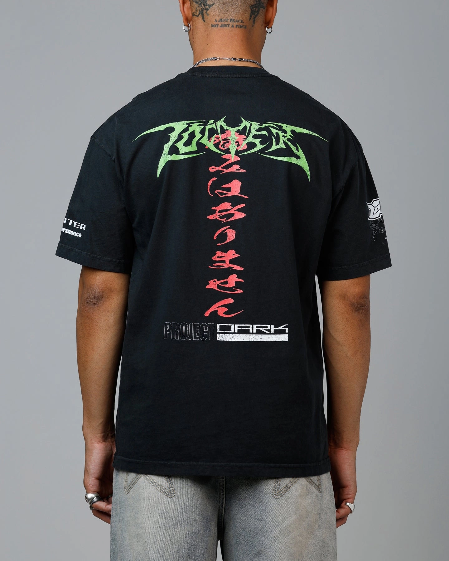 Loiter Project Dark Vintage T-Shirt Black Acidwash Reinforced Shoulder