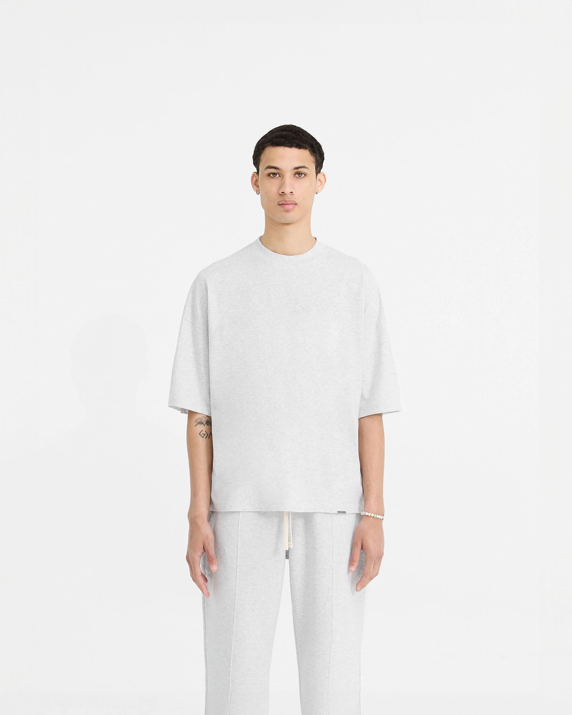 Collared Casual Essentials Wear Initial Boxy T-Shirt - Ice Grey Marl