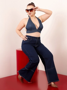 Straight Leg Design Formal Adult Fashion 24/7 Comfort Navy Blue Wide-Leg High-Rise Clean-Look Stretchable Denim Jeans