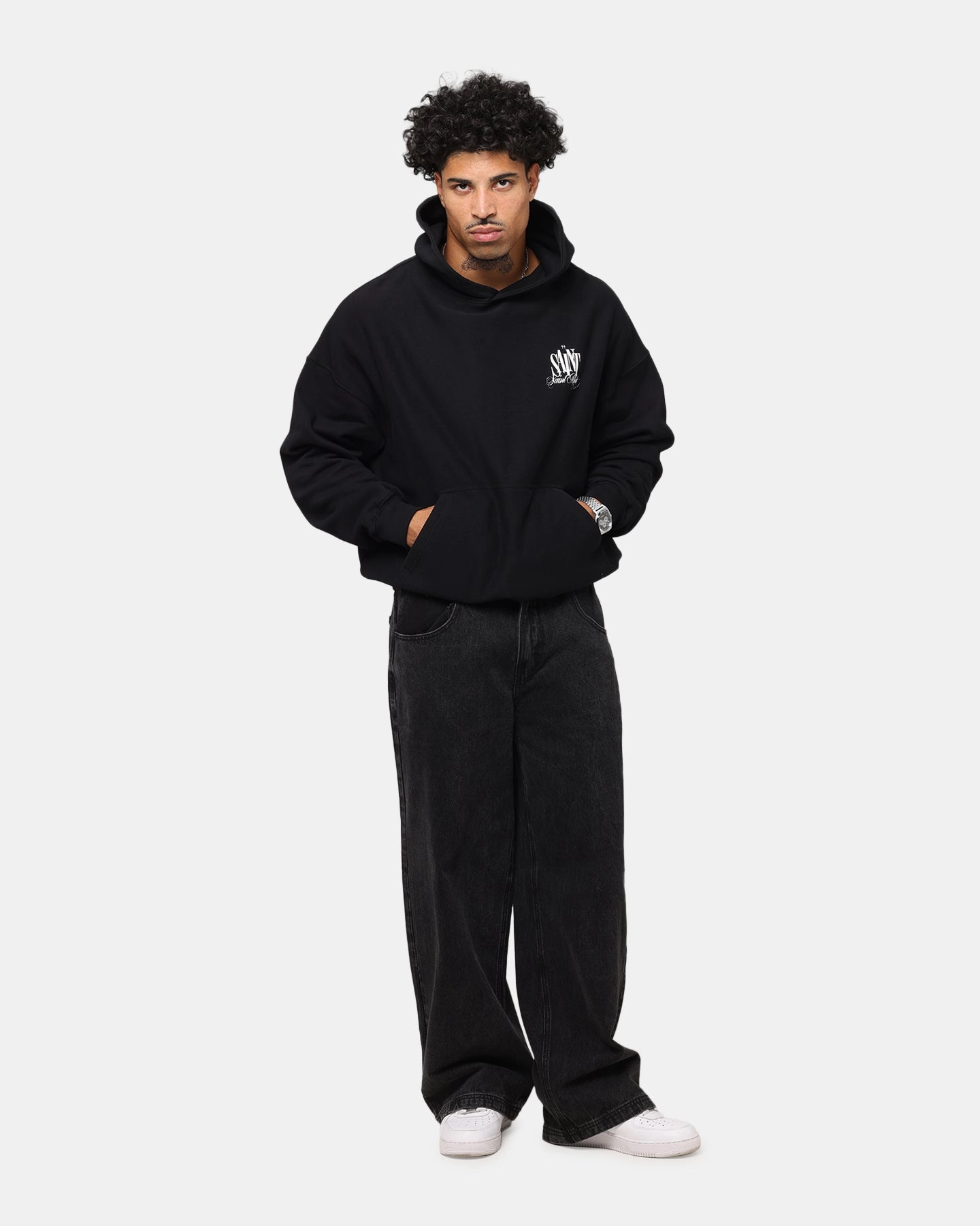 HeatRegulating SlimFit Saint Morta Doves Boxy Hoodie Black