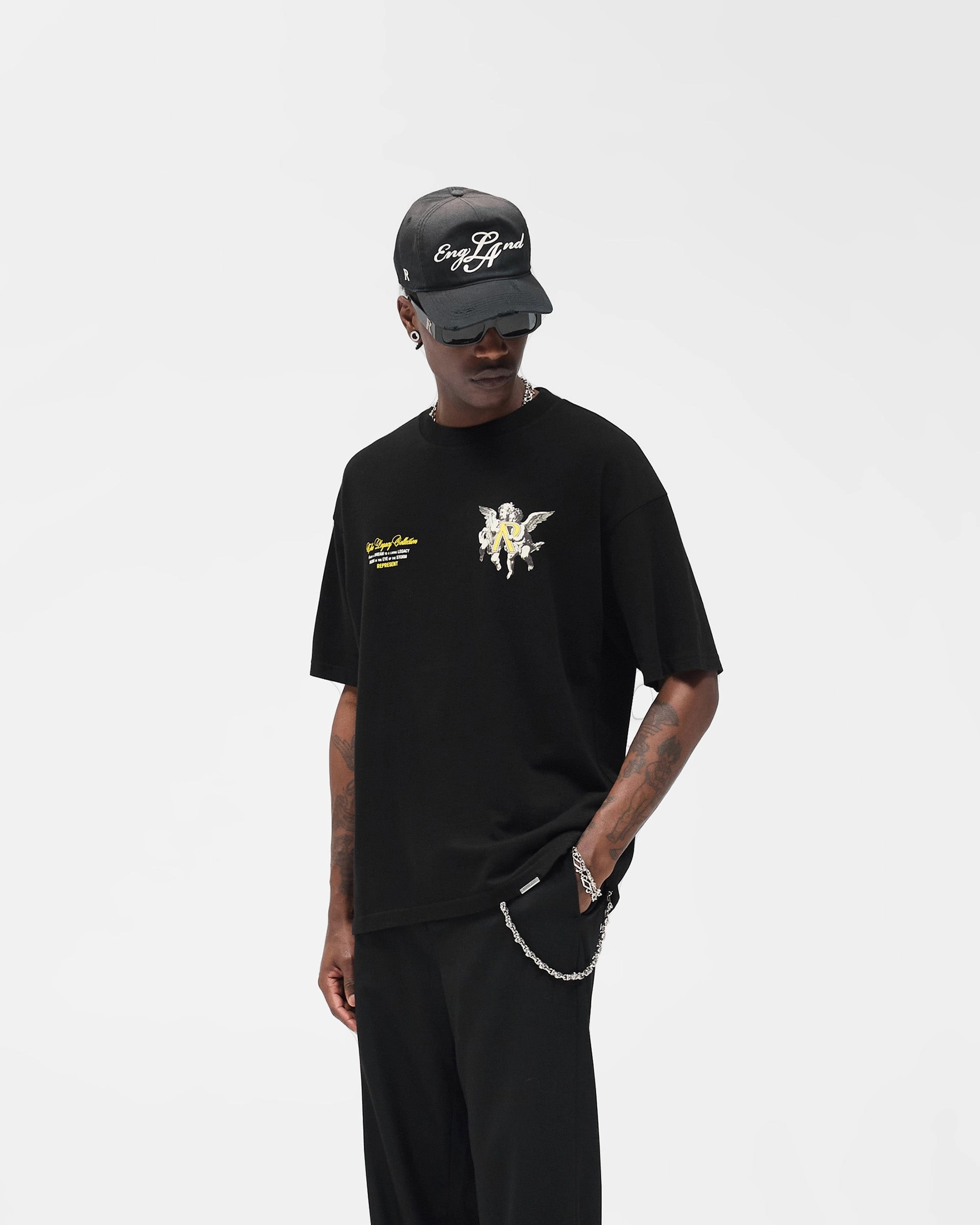 Oversized Silhouette Legacy Cherubs T-Shirt - Jet Black