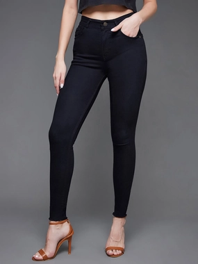 Smooth Picnic Style Stylish Casual 24/7 Comfort Black Slim-Fit High-Rise Denim Jeans