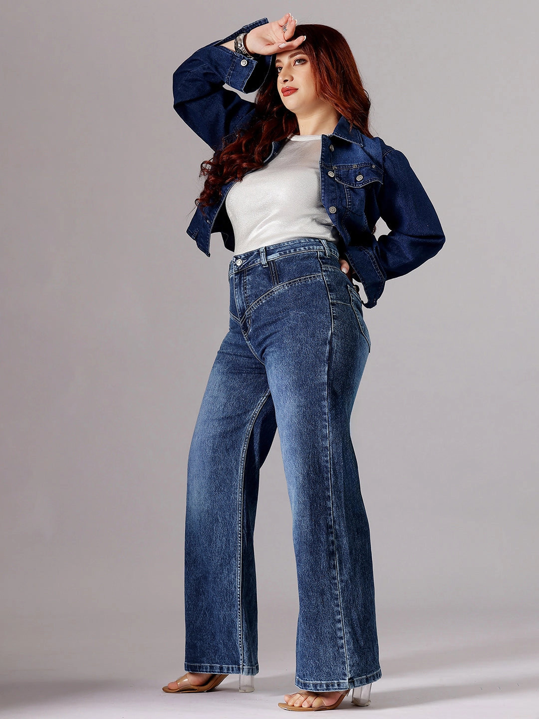 Street Fashion Breathable Ever Versatile CHASEshape? Women's Blue High-Rise Clean-Look Stretchable Denim Wide-Leg Shaping Jeans