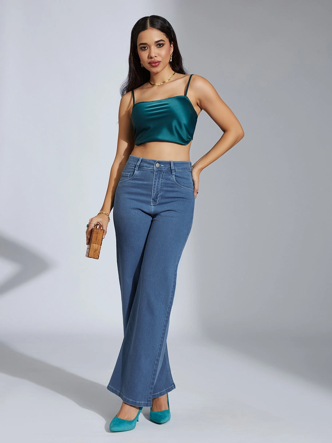 Active Comfort Quality Basic 24/7 Comfort Blue Wide-Leg High-Rise Stretchable Denim Jeans