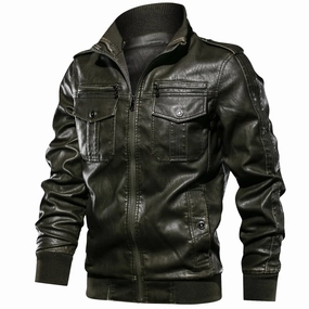 West Louis? Military Style Leather Jacket Flexible Zipper Guards RecycledPolyester