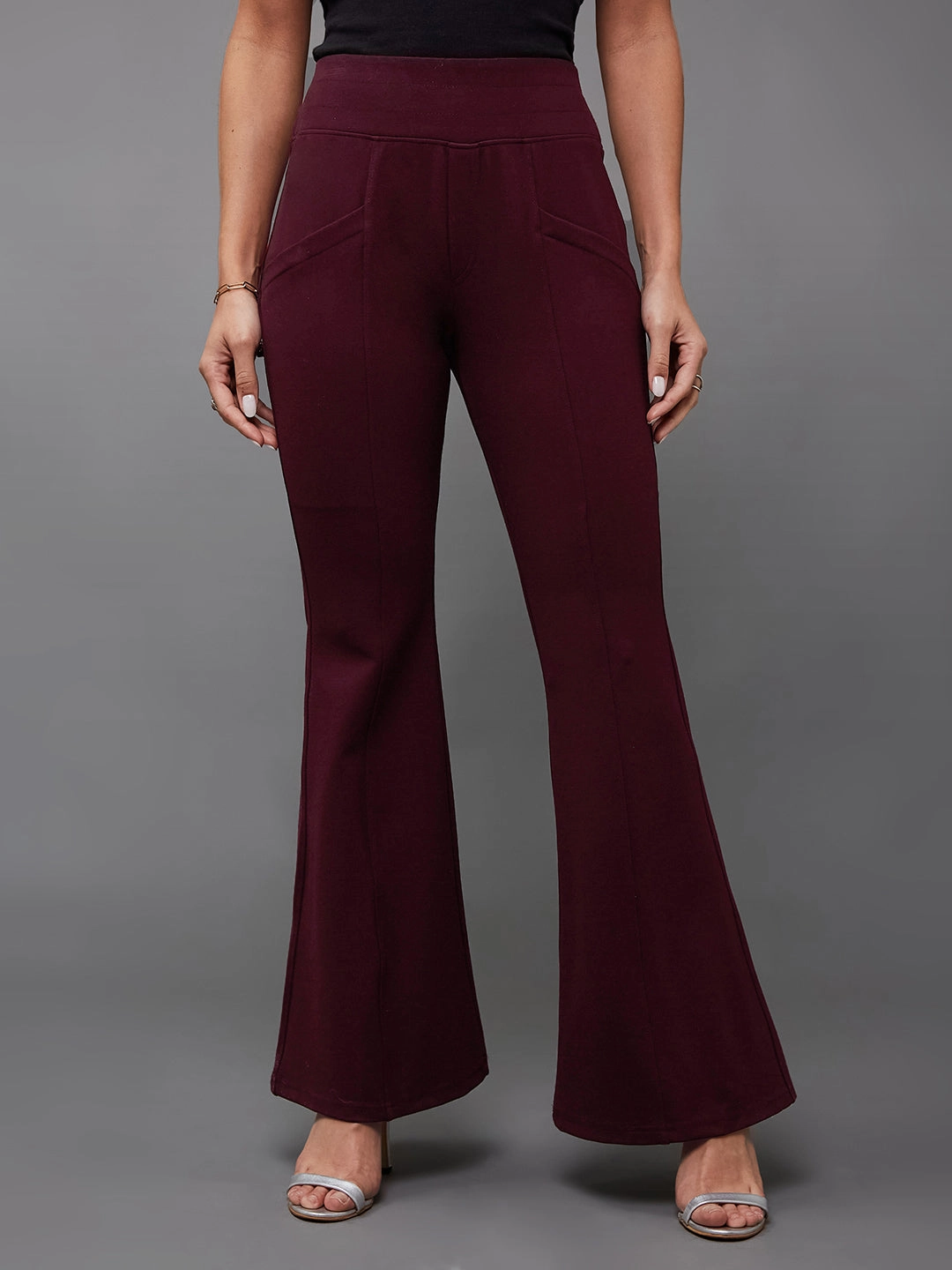 Casual Comfort Wear Crease Ease Women's Wine Regular-Length Viscose Rayon Bootcut Trouser
