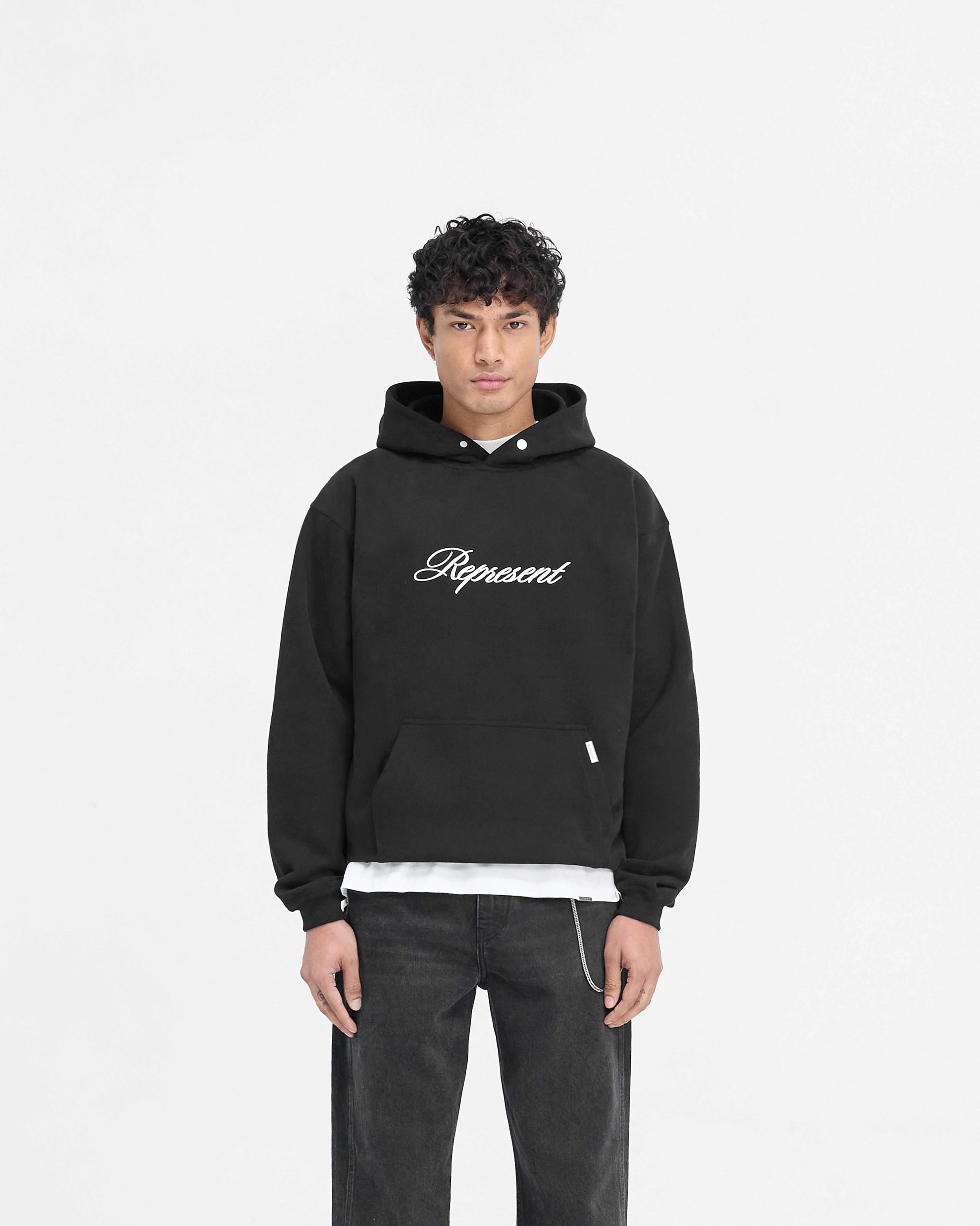 Script Logo Hoodie - Black Fluffy look bike ride