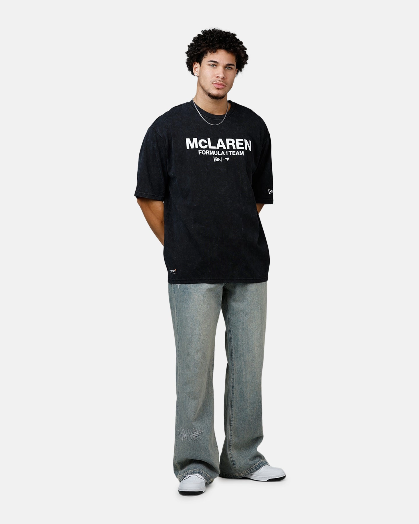 New Era X Mclaren Wordmark T-Shirt Black Curved Hemline