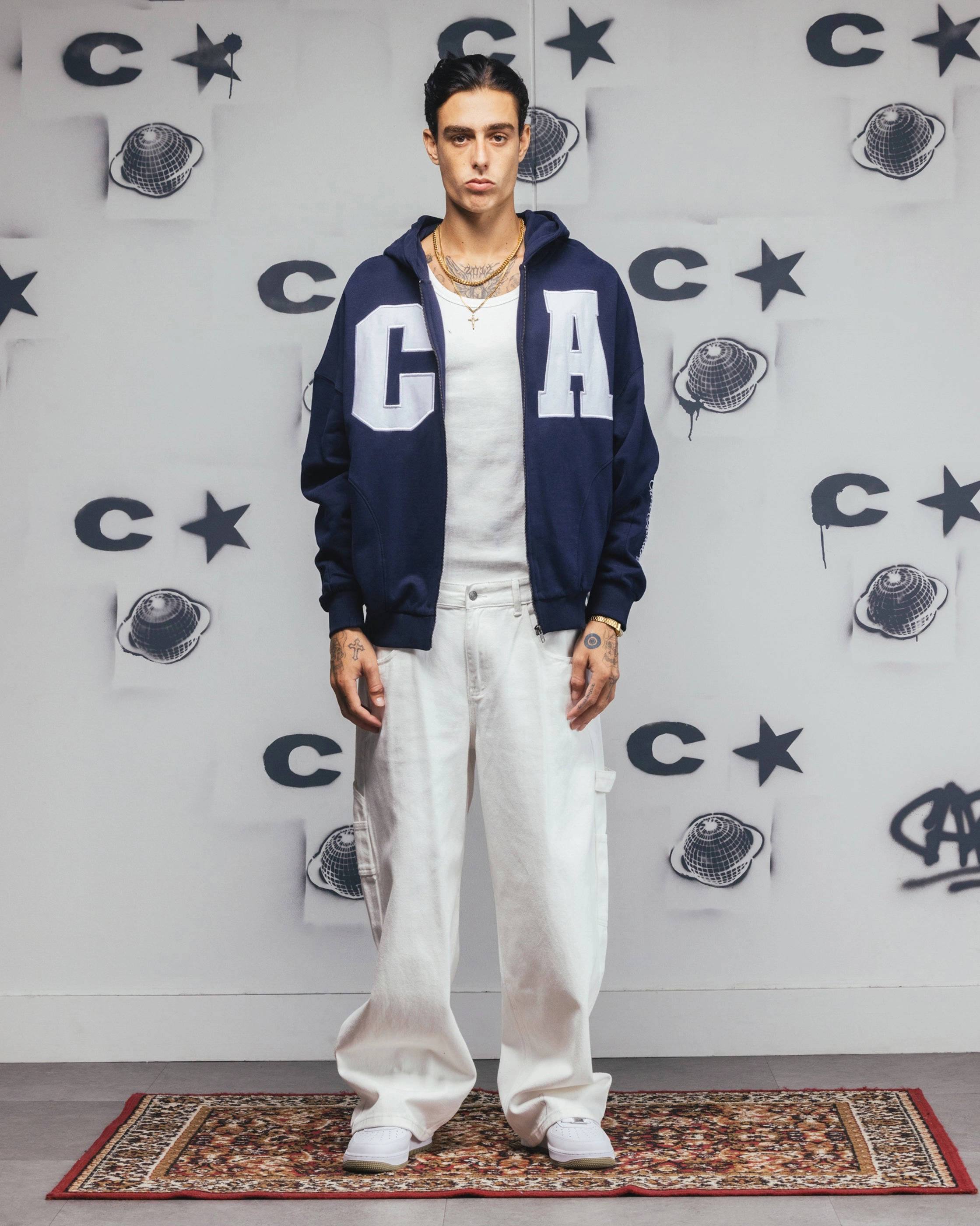 OdorResistant Fabric Breathable Design Carre Legacy Panelled Zip Hoodie Navy