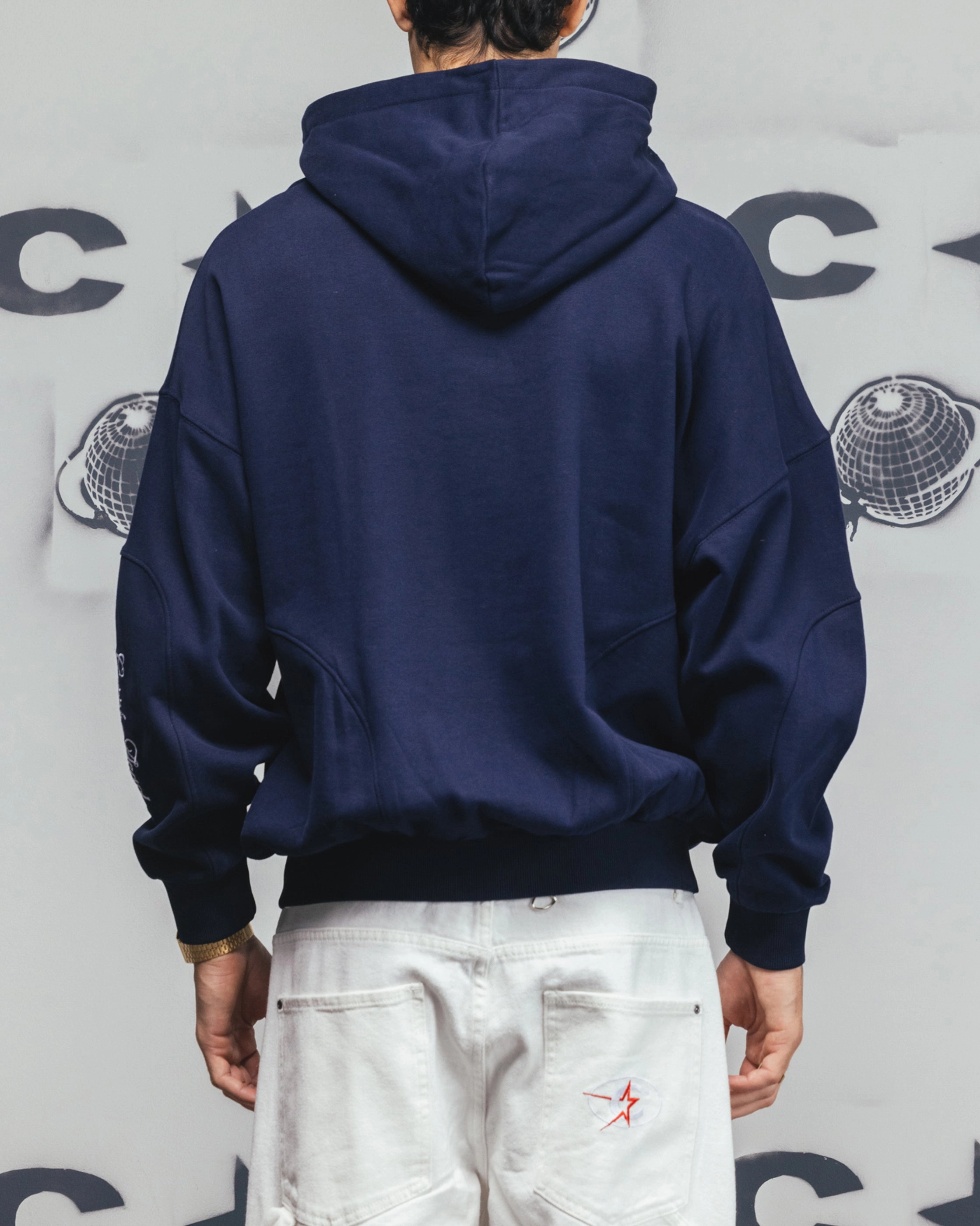 Carre Legacy Panelled Zip Hoodie Navy Durable Double Stitching CushionedSupport