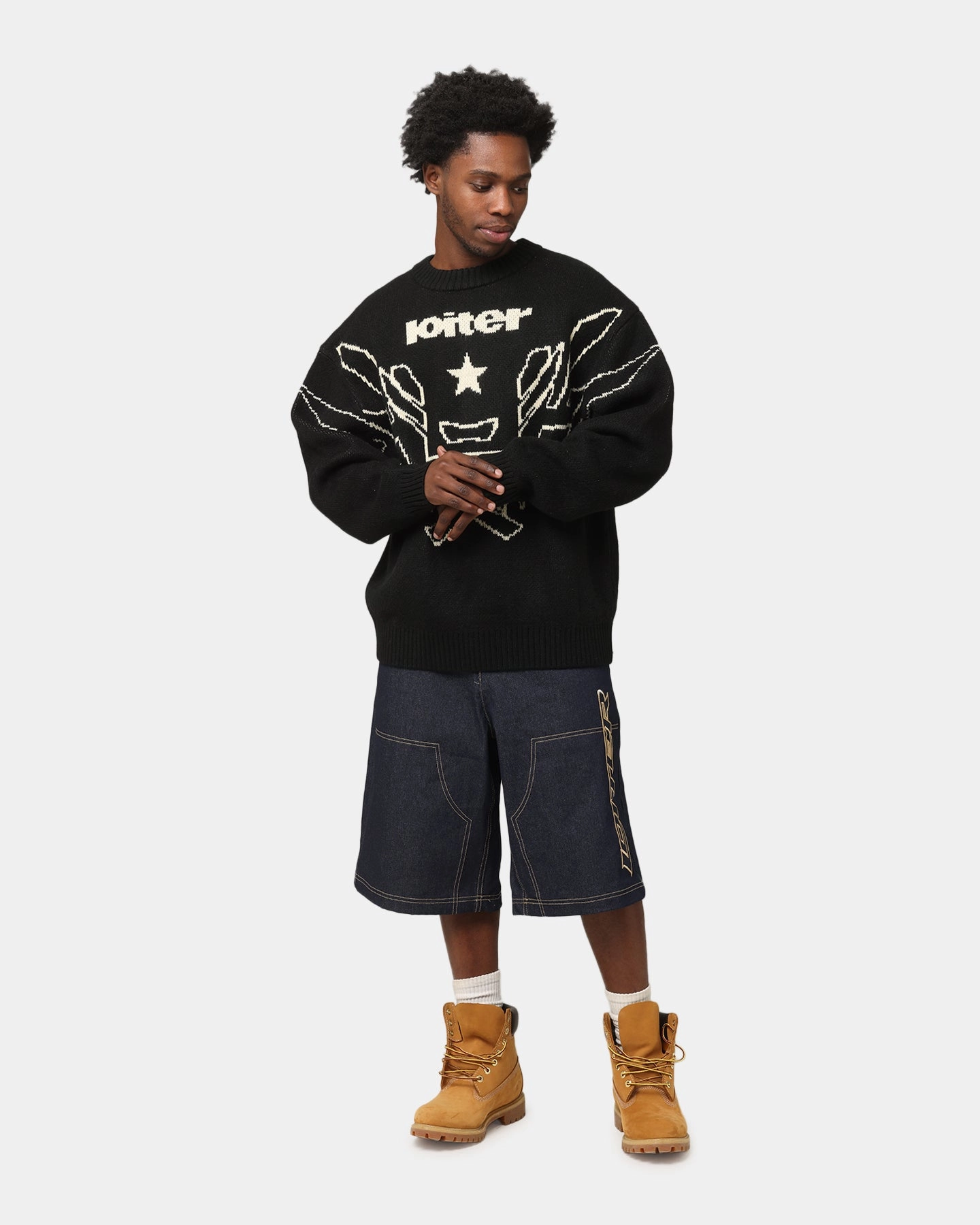 FlexibleNeckline Loiter Substance Knit Sweater Black