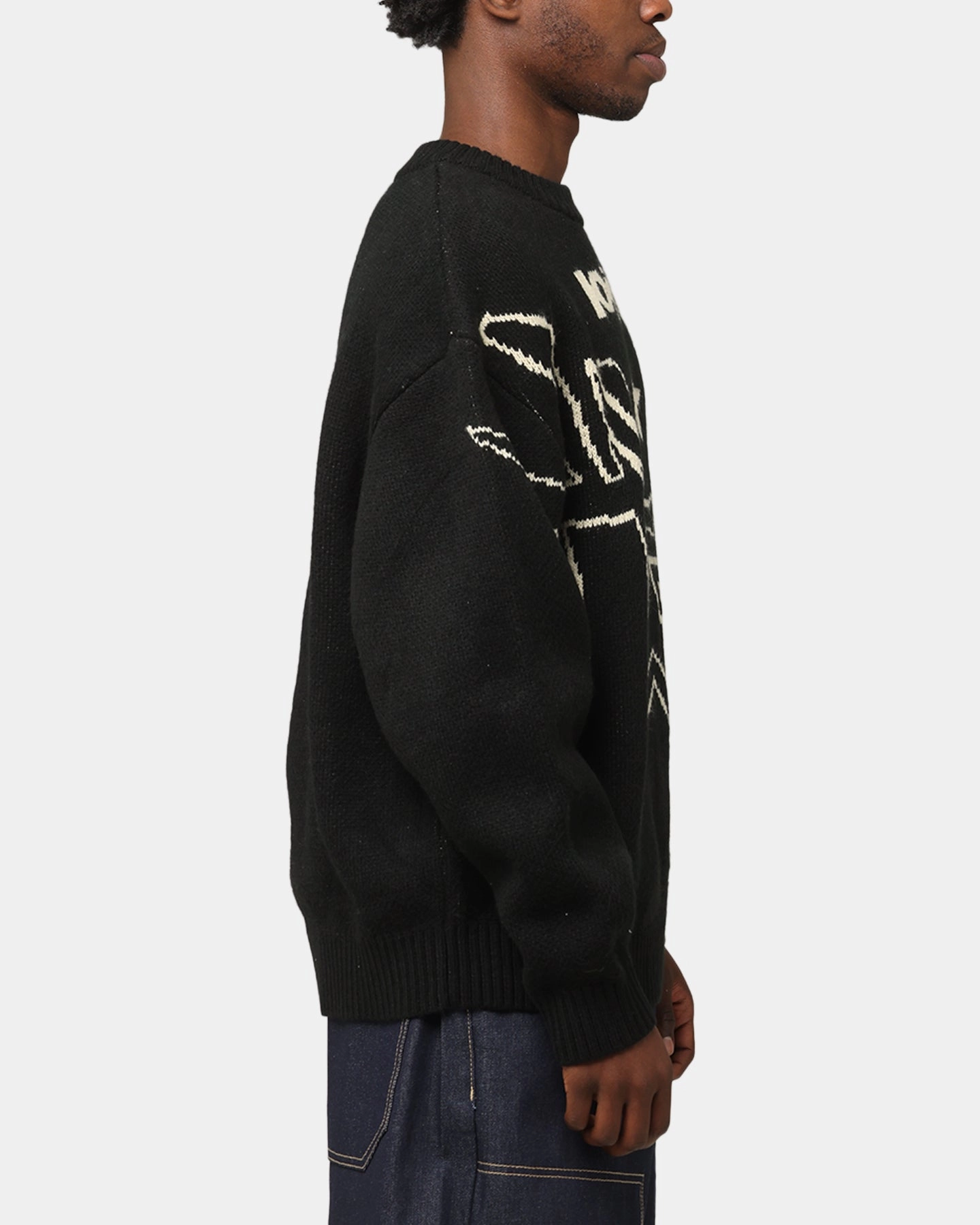 Soft Knit Ribbed Trim Details Loiter Substance Knit Sweater Black