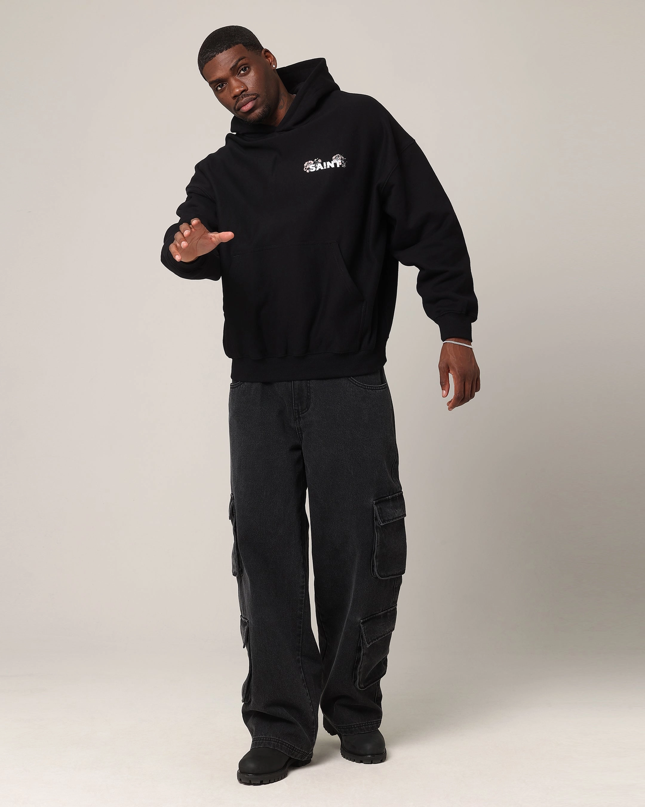 Saint Morta Wildflower Hoodie Black Water Repellent Finish