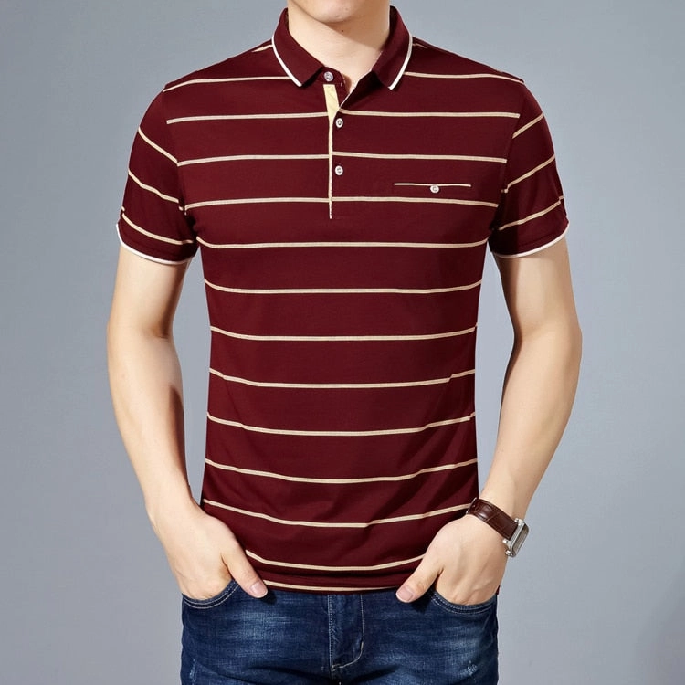 West Louis? Cotton Fashion Striped Polo Flexible Comfort