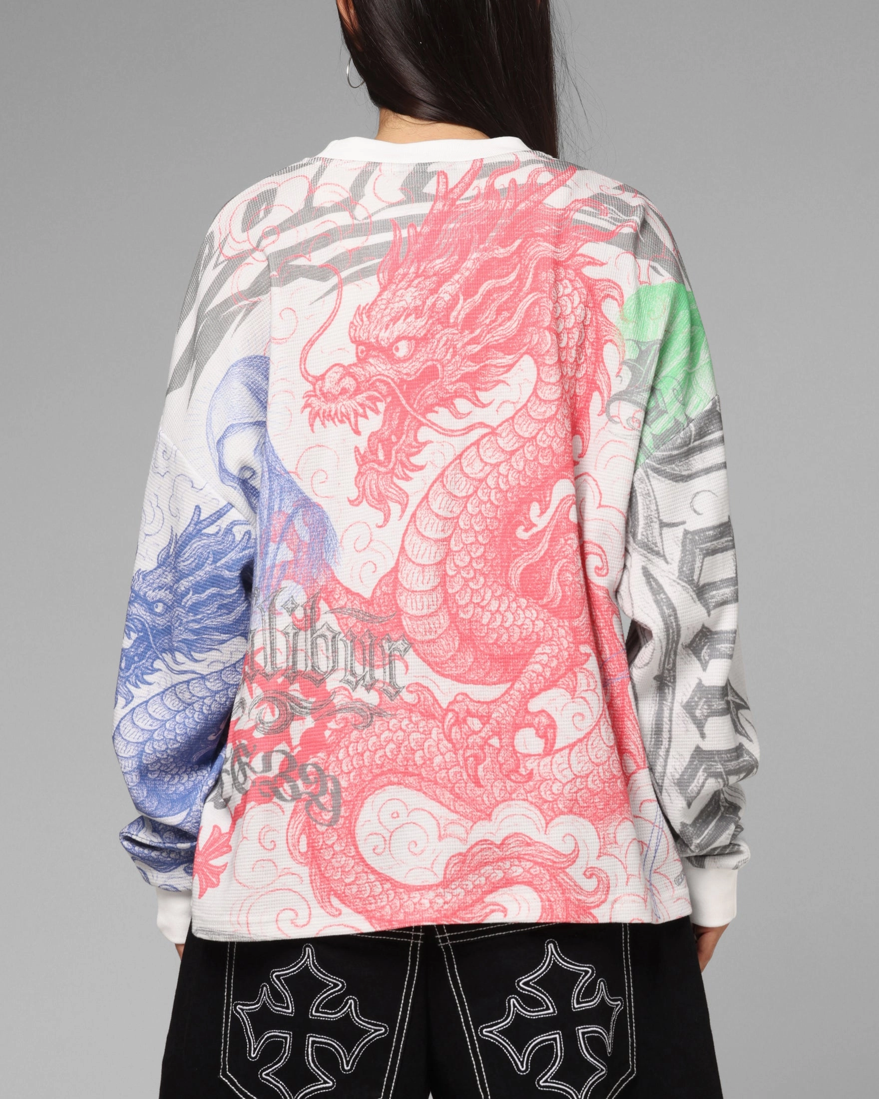 TearResistantWeave Durable Hem Stitching Loiter Sketch Book Long Sleeve T-Shirt White