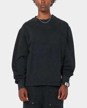 NonRestrictive Cut Tencel Blend Fabric Carre Rivet Crewneck Charcoal