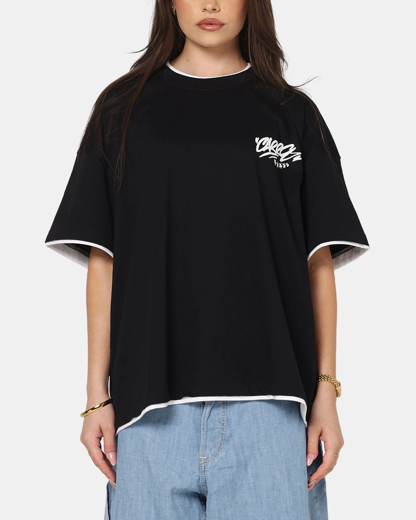 Carre Motion Layered T-Shirt Black/White HypoallergenicFabric