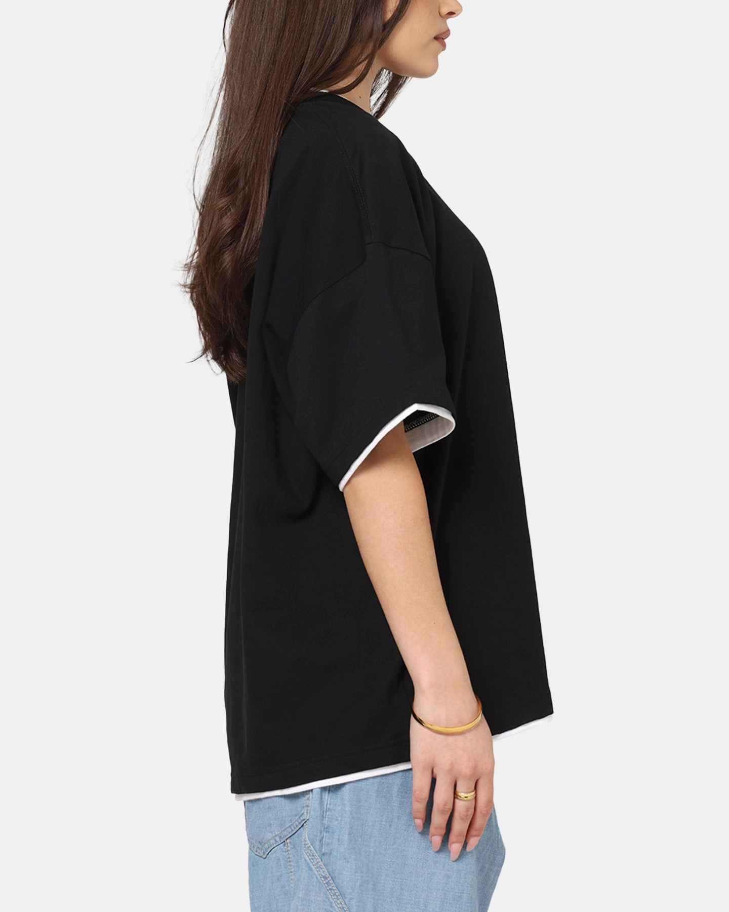 Stain Resistant Treatment Carre Motion Layered T-Shirt Black/White