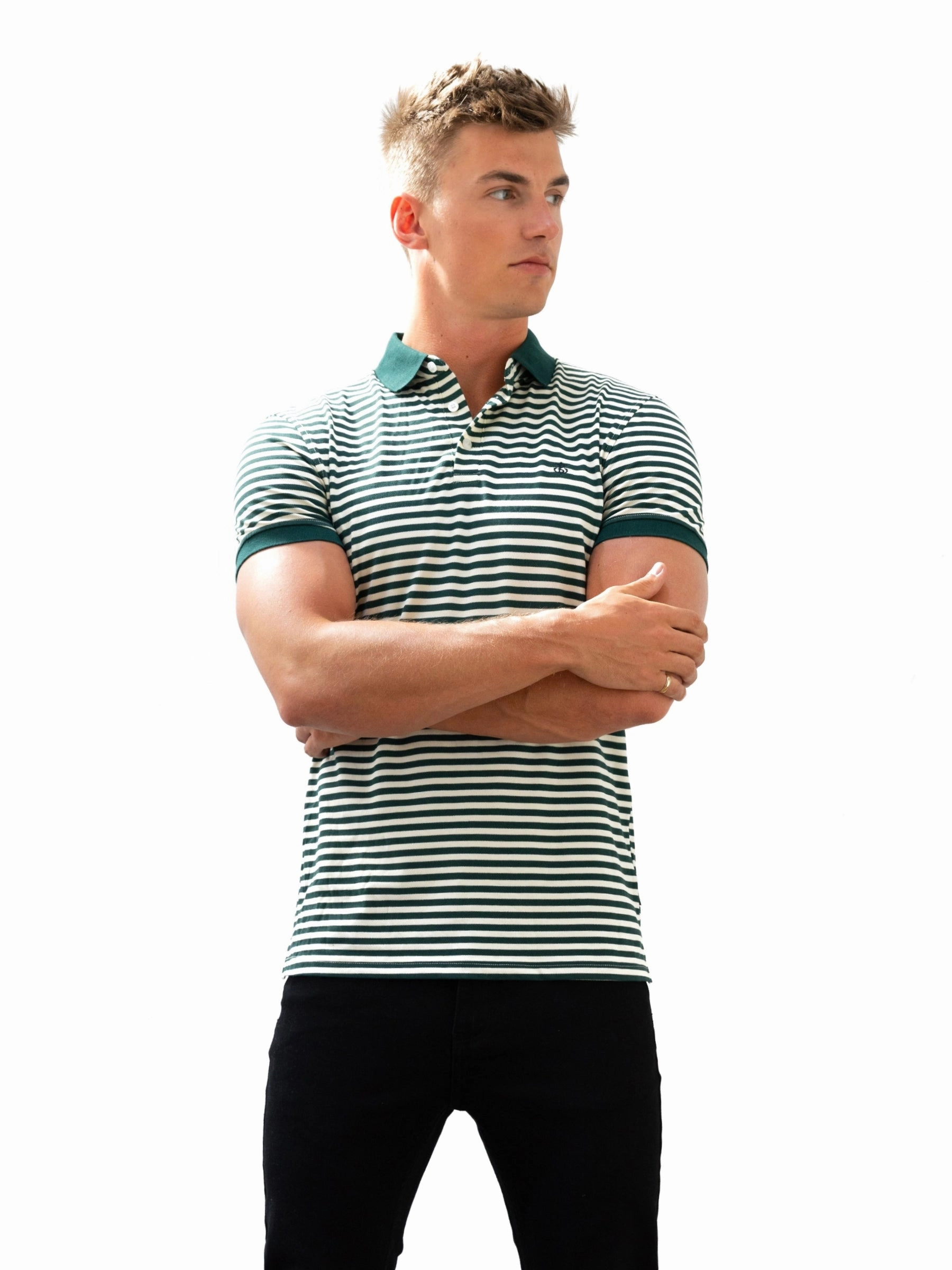 Stretchable Material Personalized Touch Stripe Polo Shirt - Green