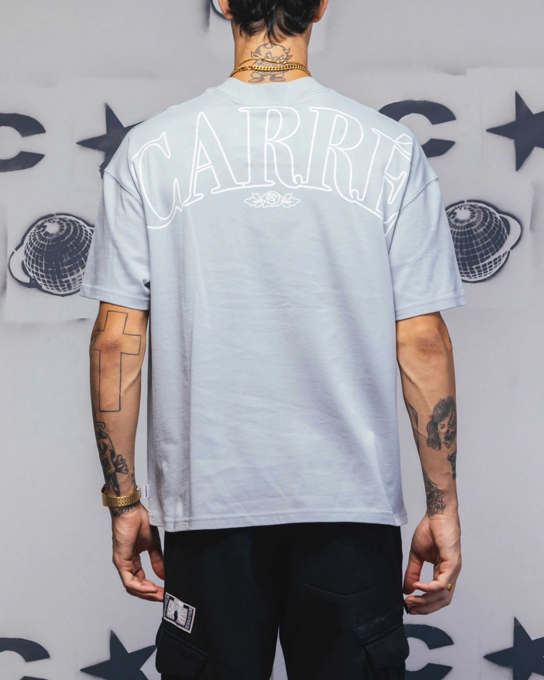 Bonded Seam Durability Carre Bloom T-Shirt Dirty Blue