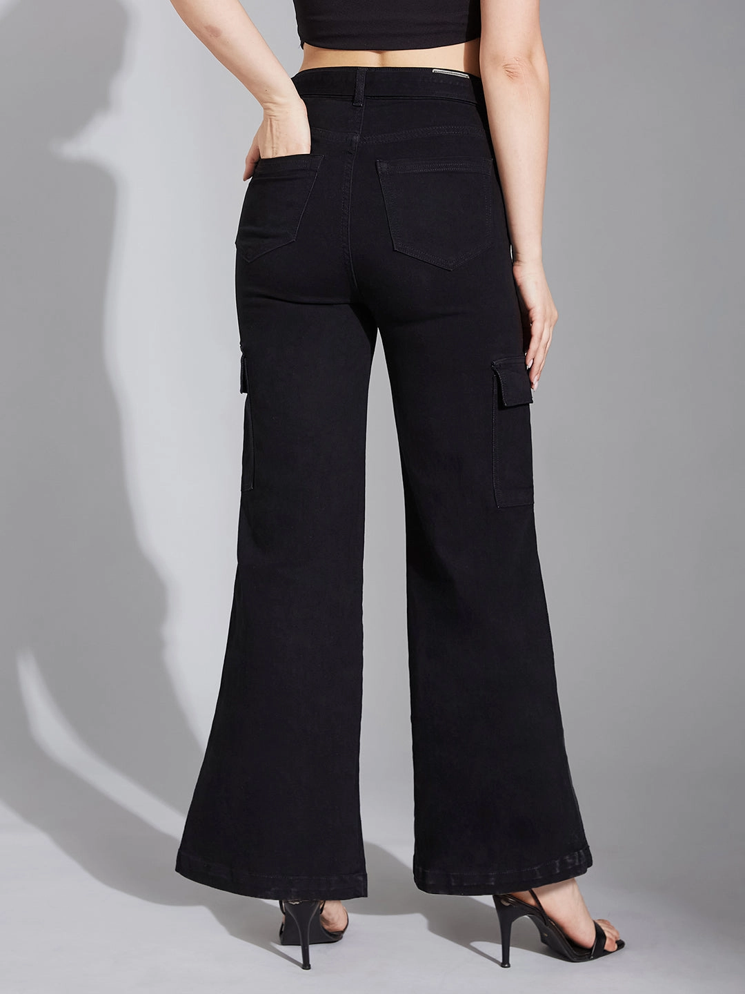 24/7 Comfort Black Wide-Leg High-Rise Stretchable Denim Jeans Comfort Stretch Technology Softened Seams