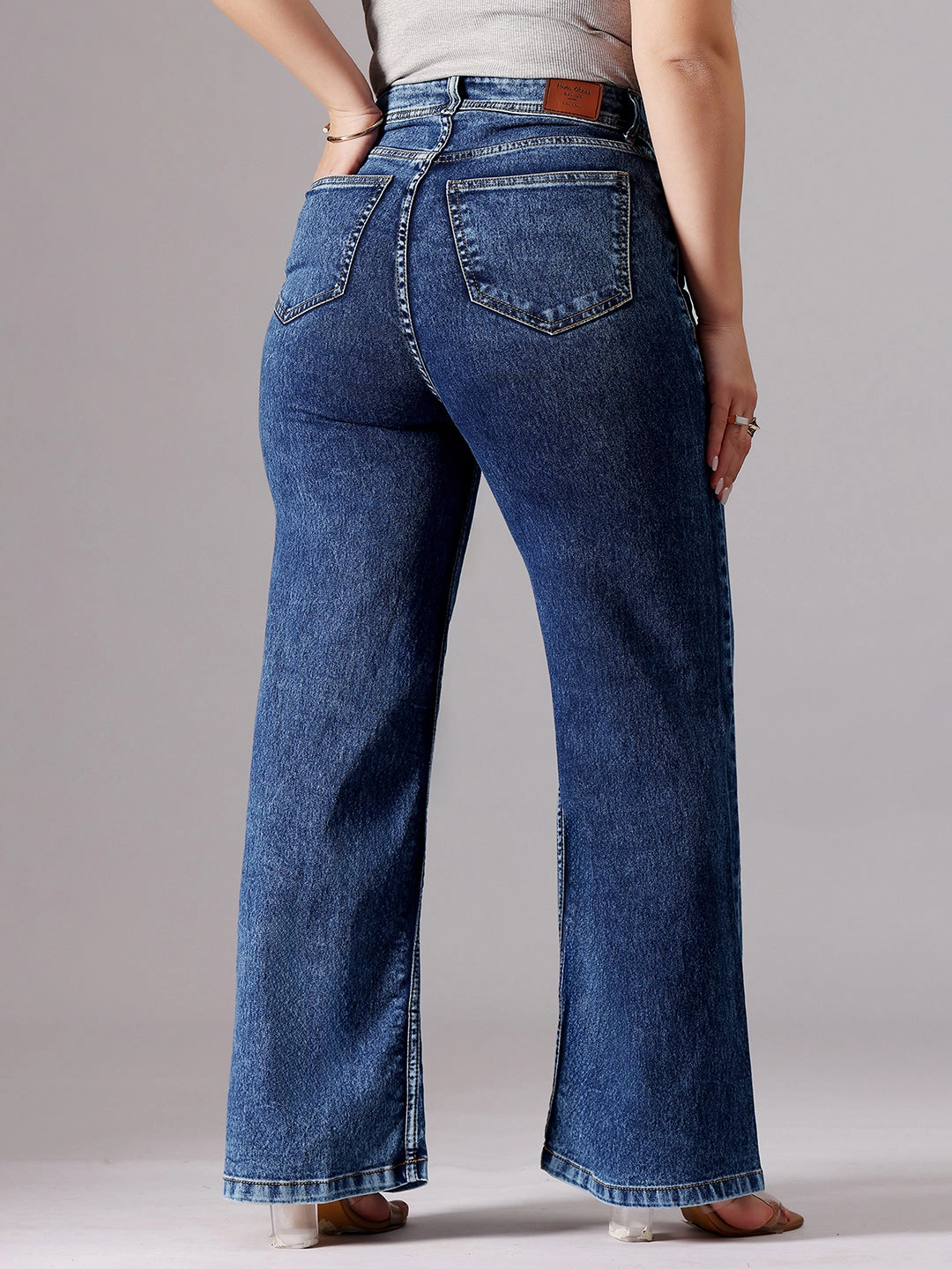 24/7 Comfort Mid-Blue Wide-Leg High-Rise Regular-Length Stretchable Denim Jeans Modern Fit Adaptive Look