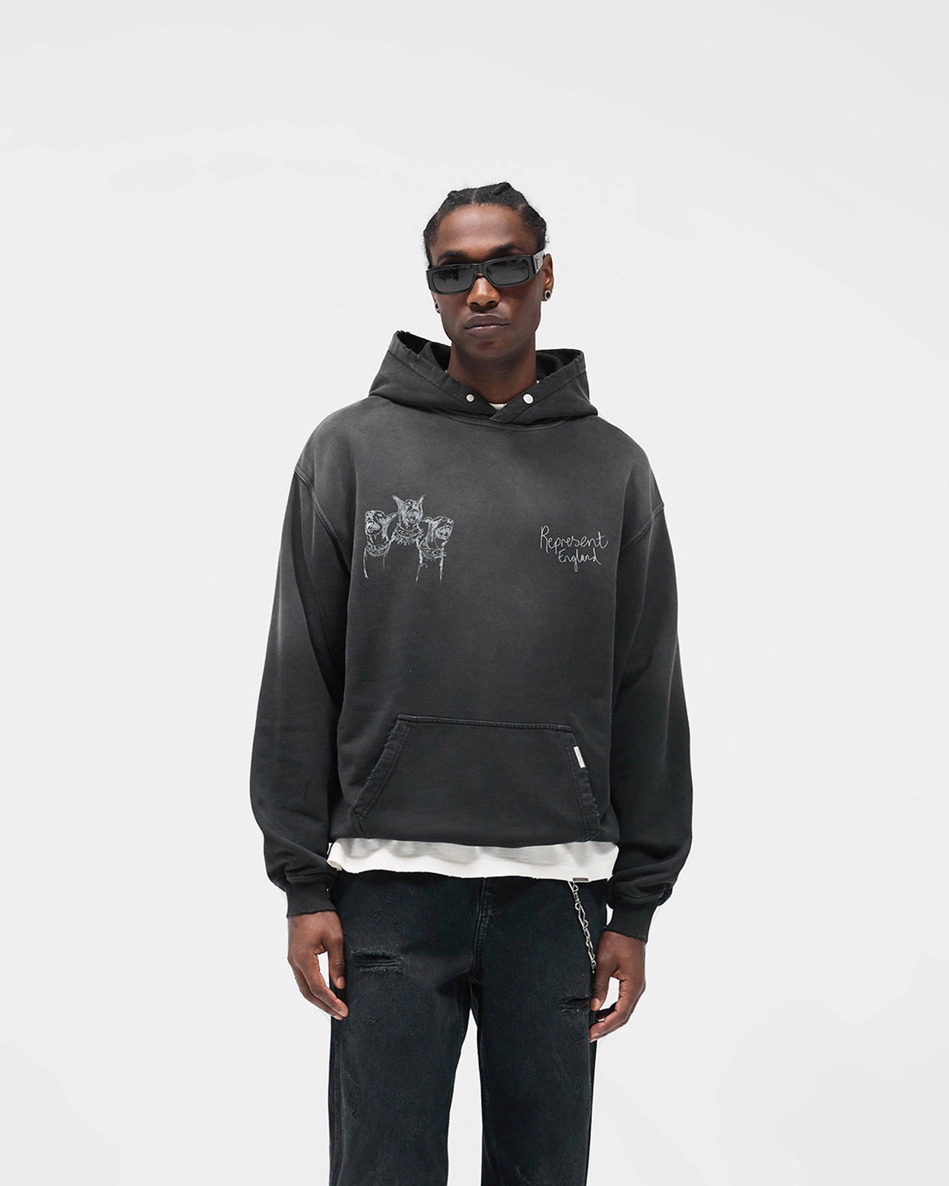 Hand Drawn Thoroughbred Hoodie - Aged Black Floral Motif