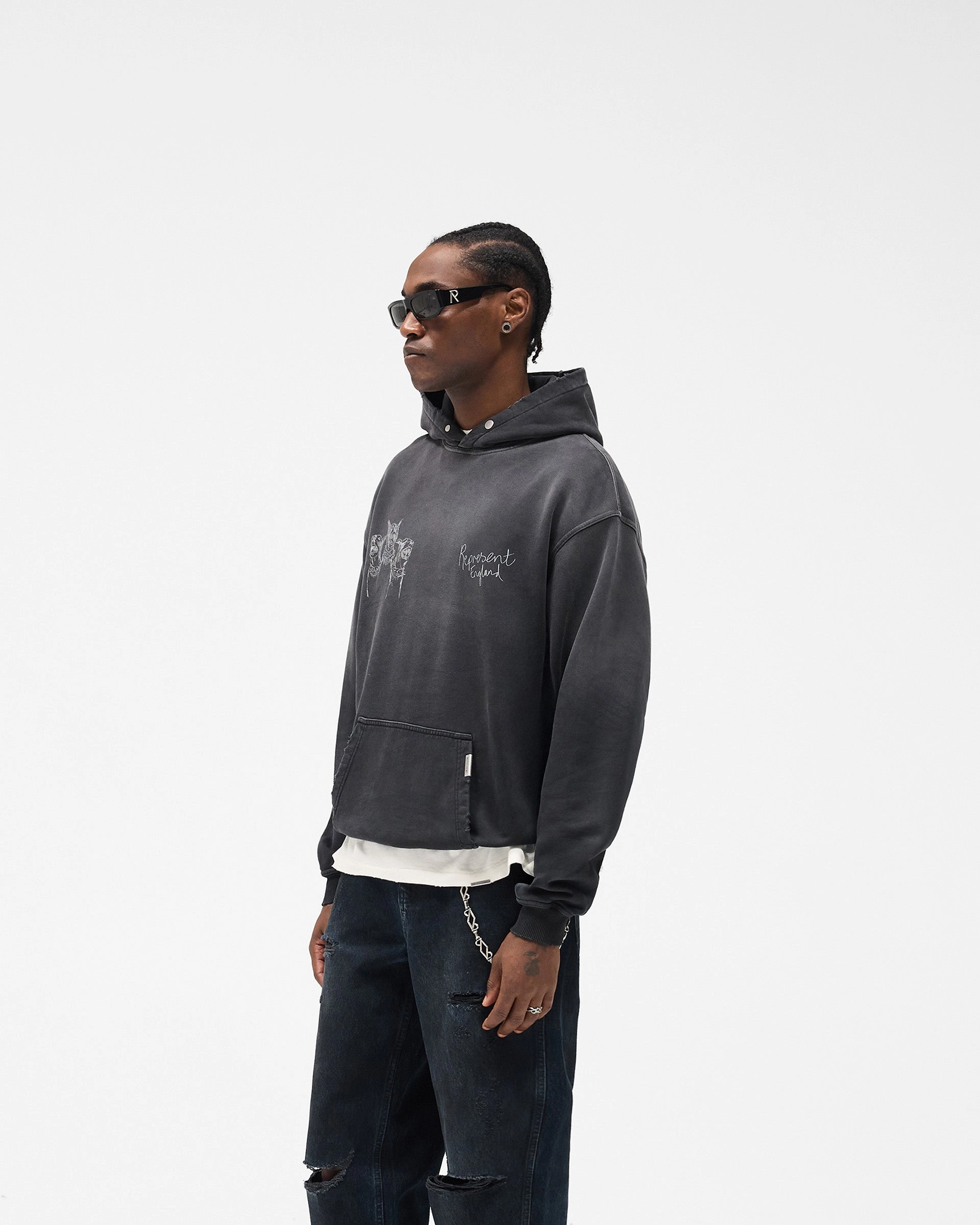 Leopard like Hand Drawn Thoroughbred Hoodie - Aged Black