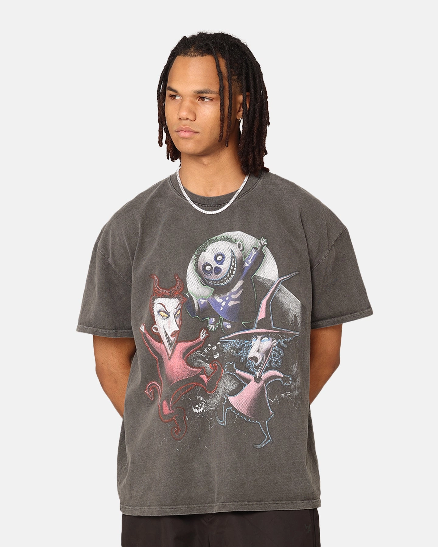 QuickRelease Non Restrictive Fit Goat Crew X The Nightmare Before Christmas Lock Shock & Barrel Heavyweight Vintage T-Shirt Black Wash