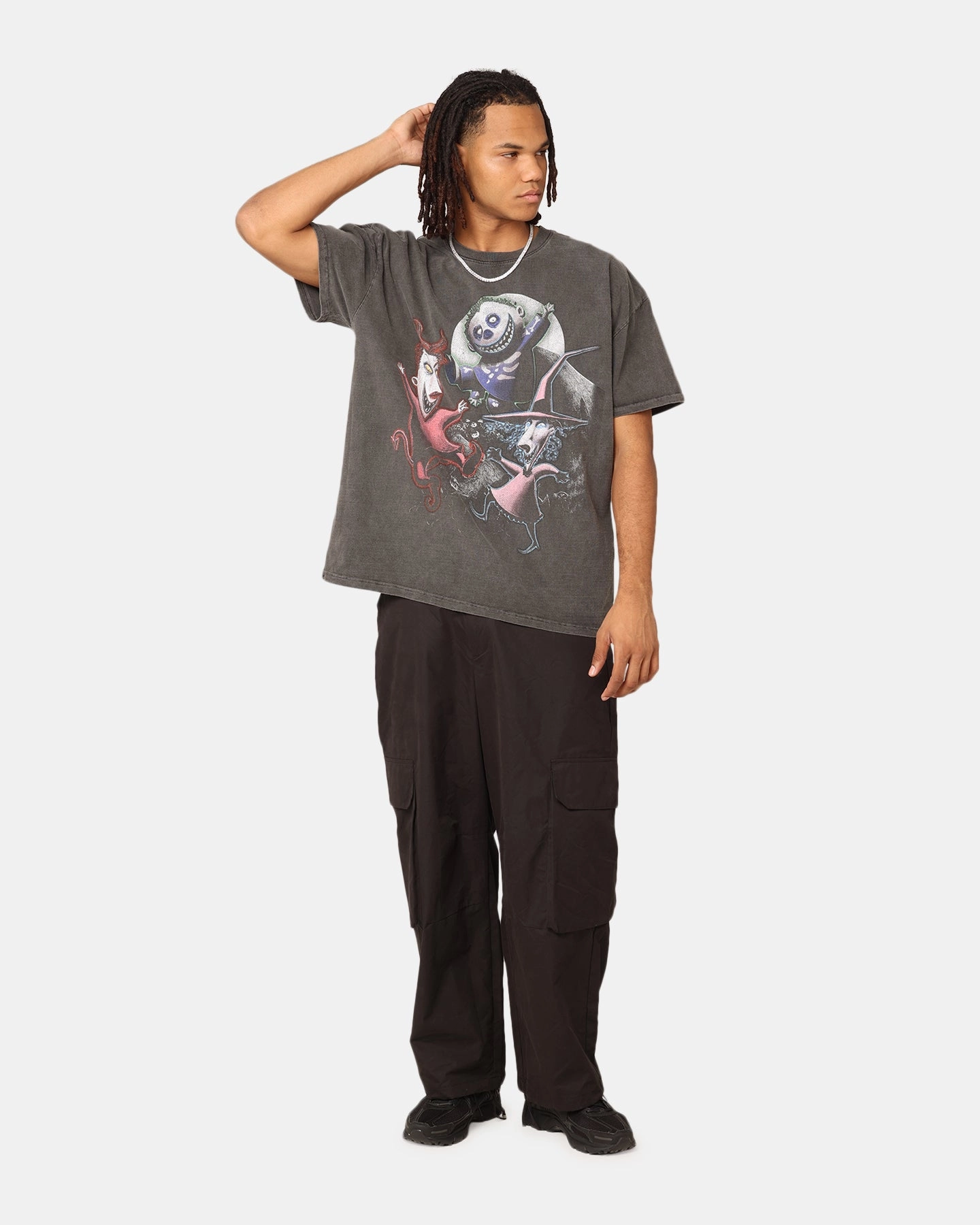 Eco Conscious Dye Process Goat Crew X The Nightmare Before Christmas Lock Shock & Barrel Heavyweight Vintage T-Shirt Black Wash