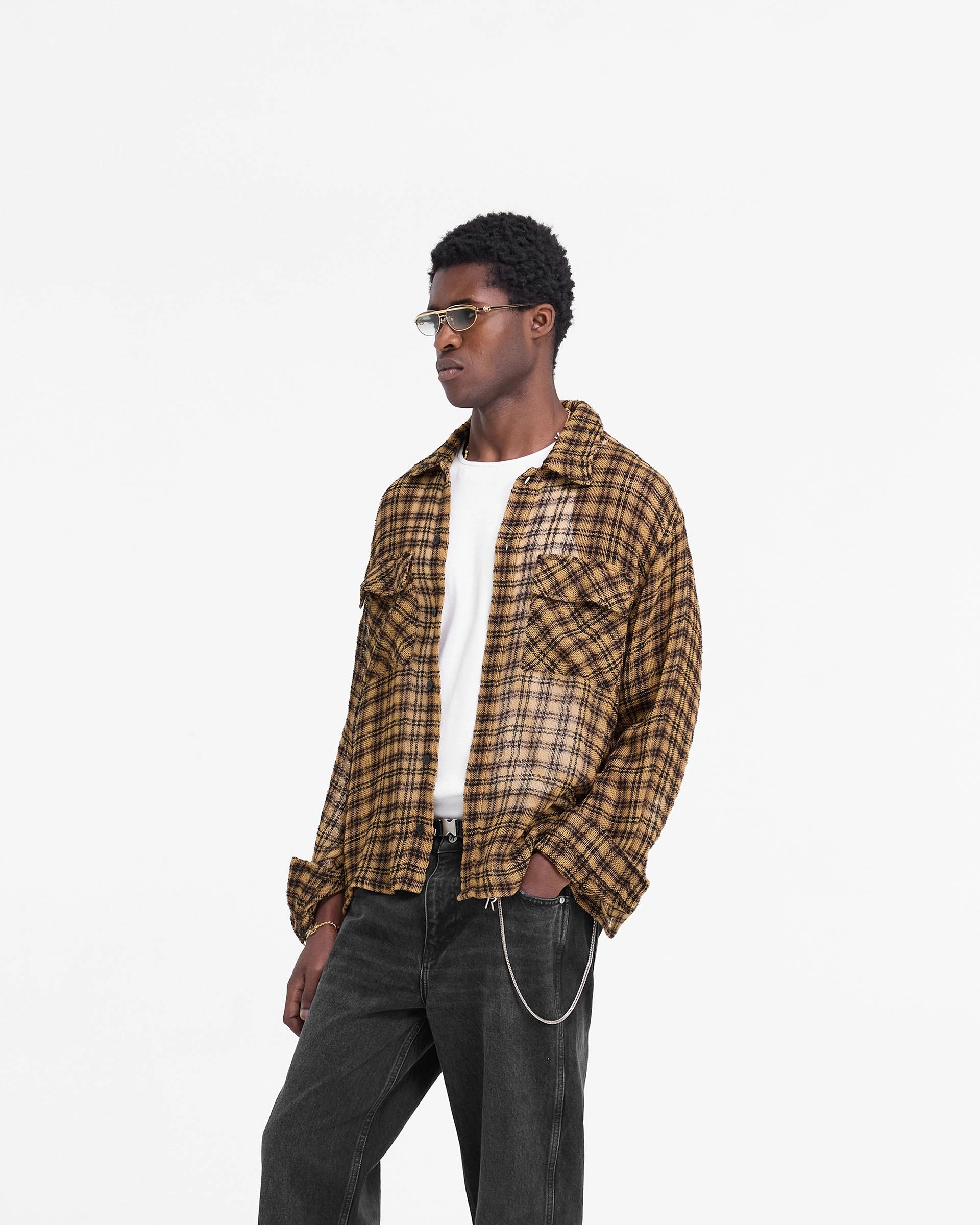 Check Flannel Shirt - Yellow Check Contrast Stitch