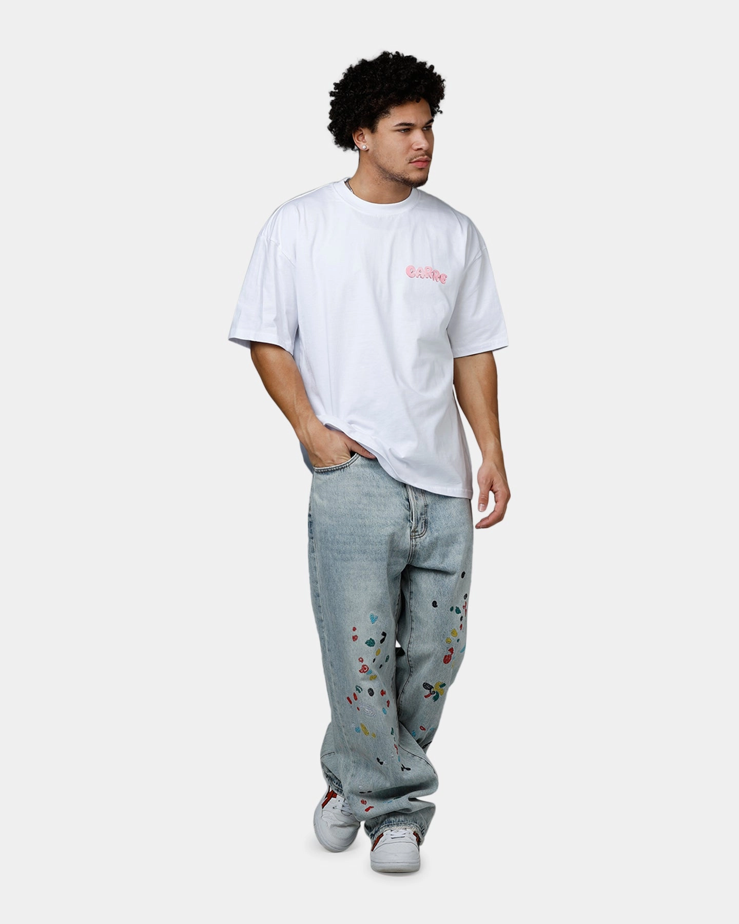 Contrast Stitch Detailing Carre Melted T-Shirt White