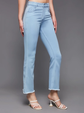 24/7 Comfort Light Blue Bell-Bottom Semi-Bootcut High-Rise Cropped Stretchable Denim Jeans Family Style Urban Explorer Youth Style