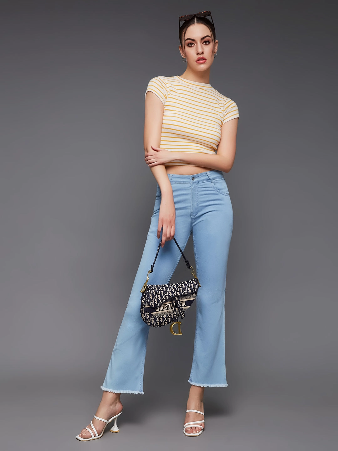 24/7 Comfort Light Blue Bell-Bottom Semi-Bootcut High-Rise Cropped Stretchable Denim Jeans Vintage Lover Smooth Bold Chill Style