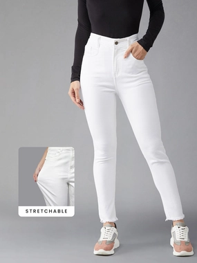 Anti Odor Fabric Treatment Casual Friday Durable Athlete Fit CHASEstretch? White Skinny High-Rise Bleached Ankle-Length Denim Jeans