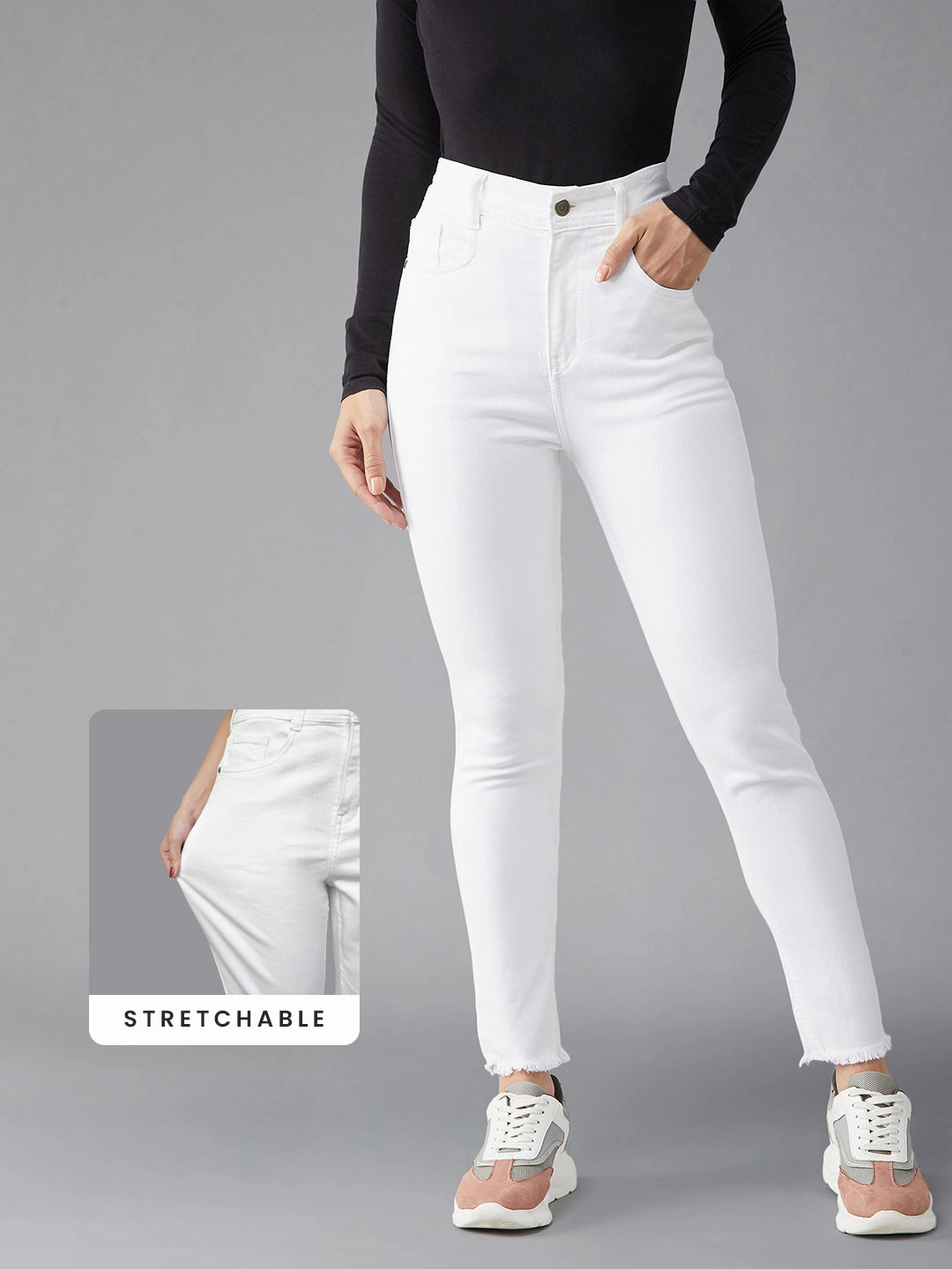 Anti Odor Fabric Treatment Casual Friday Durable Athlete Fit CHASEstretch? White Skinny High-Rise Bleached Ankle-Length Denim Jeans