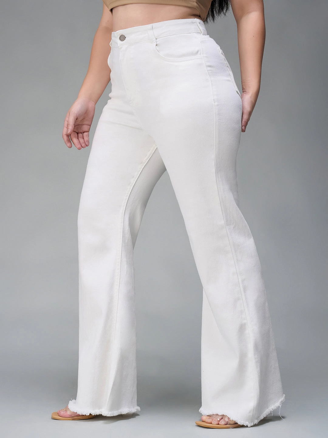 Unisex Wear Elegant Vintage Lover Relaxed Waist Fit CHASEstretch? White Bootcut High-Rise Stretchable Denim Jeans