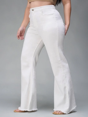Unisex Wear Elegant Vintage Lover Relaxed Waist Fit CHASEstretch? White Bootcut High-Rise Stretchable Denim Jeans