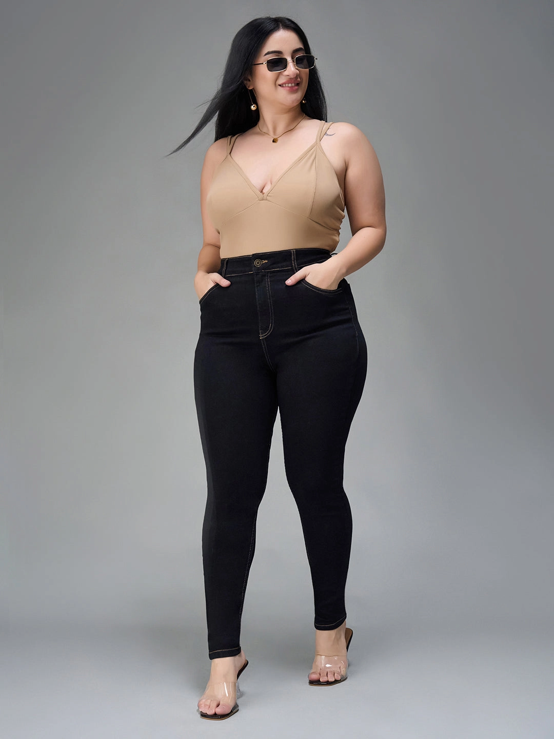 24/7 Comfort Black Skinny High-Rise Stretchable Denim Jeans Vibrant Design Shopping Day Vibrant Office Wear