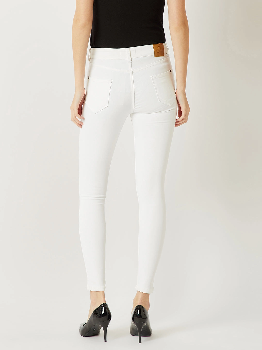 Neutral Outfit Plain Favorite Women's White Skinny Mid-Rise Bleached Stretchable Denim Jeans
