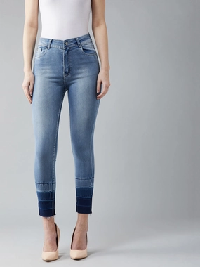 Women's Light Blue Skinny-Fit High-Rise Ankle Length Shaded Stretchable Denim Jeans Sustainable Dye Methods