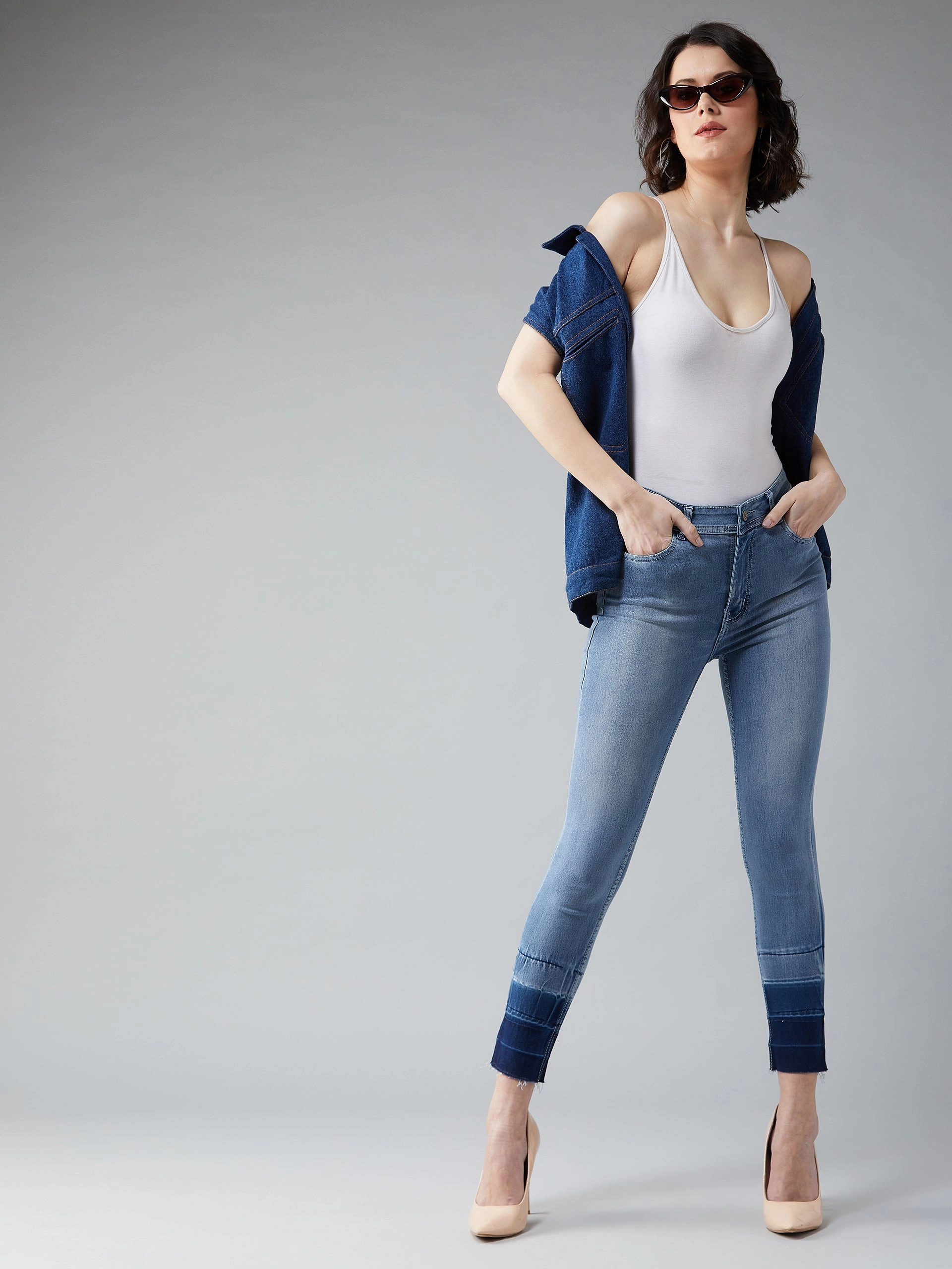 Women's Light Blue Skinny-Fit High-Rise Ankle Length Shaded Stretchable Denim Jeans Traveler Gear Summer Vibes Fashion Lover