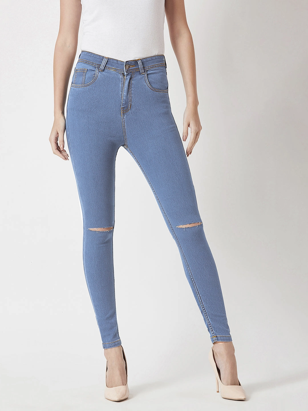 Modern Comfort Daywear Fit 24/7 Comfort Blue Skinny-Fit High-Rise Midly-Distressed Stretchable Denim Jeans